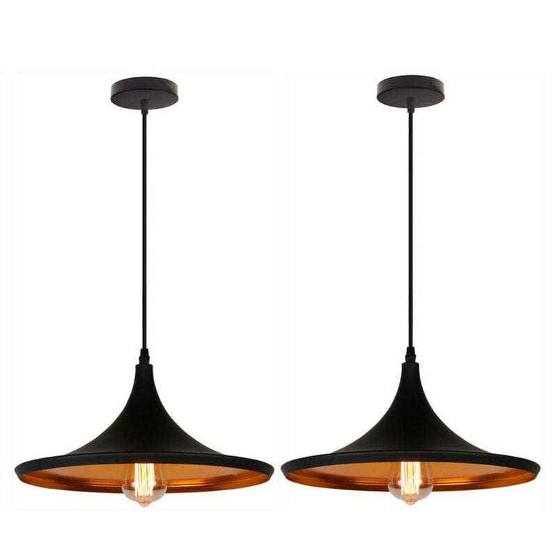 Lustre Suspension Rétro E27 Luminaire de Plafond Métal Plafonnier Lamp Intérieur pour Cuisine Chambre Café Restaurant - 2Pcs
