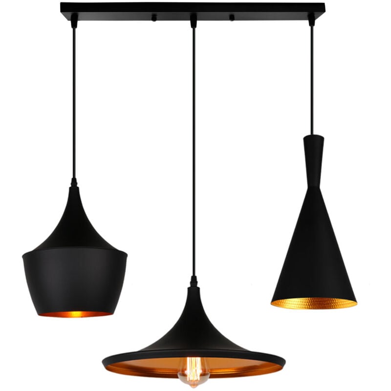 Lustre Suspension Antique Rétro Luminaire de Plafond 3 Lumières E27 Métal Plafonnier pour Cuisine Chambre Café Restaurant Base Rectangulaire