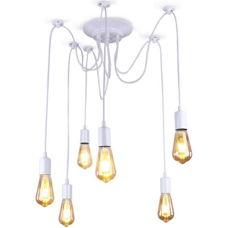 Lustre Suspension Araignee Design Industriel, Rétro Douille E27 Têtes Éclairage Lumières Plafonniers sans Ampoule Blanc, DIY Corde Ajustable - 1.5m