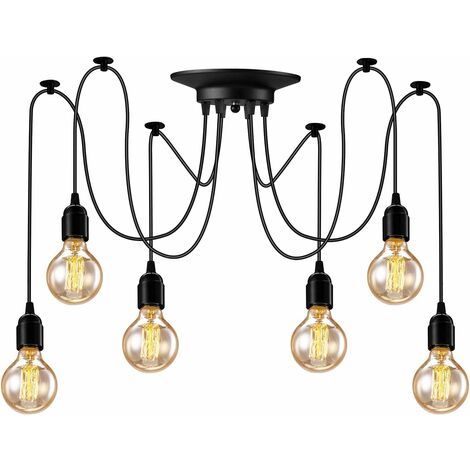 Lustre Suspension Araignee E27 Douille Rétro Industriel abat-jour Noir, DIY Ajustable Longueur (Non ampoule)