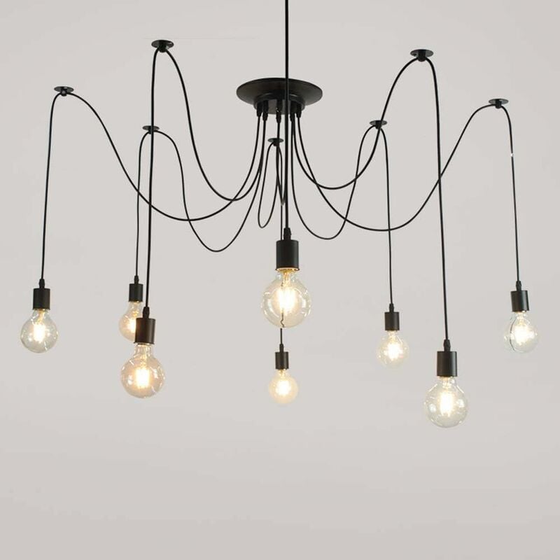 Wottes - Lustre Suspension Araignée diy Ajustable Plafonnier Vintage Industriel E27 pour Salon Chambre Noir 1,5M - 8 Lumières