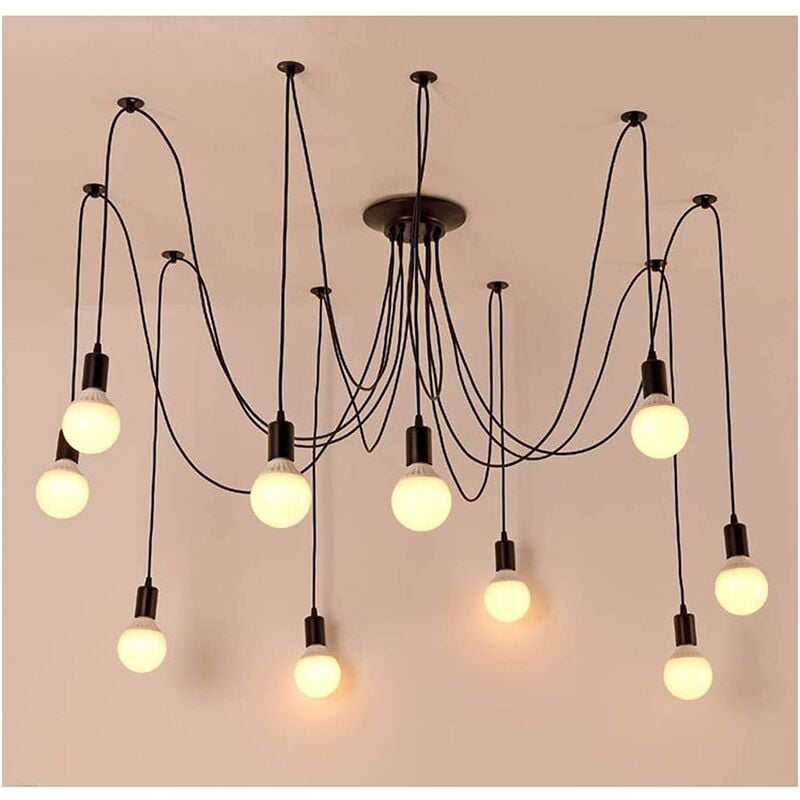 Lustre Suspension Araignée diy Ajustable Plafonnier Vintage Industriel E27 pour Salon Chambre Noir 2M - 10 Lumières
