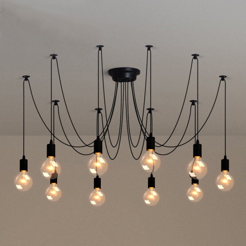 Plafonnier Vintage Antique E27 Lustre Rétro Suspension Luminaire D'Intérieur 10 Têtes Noire