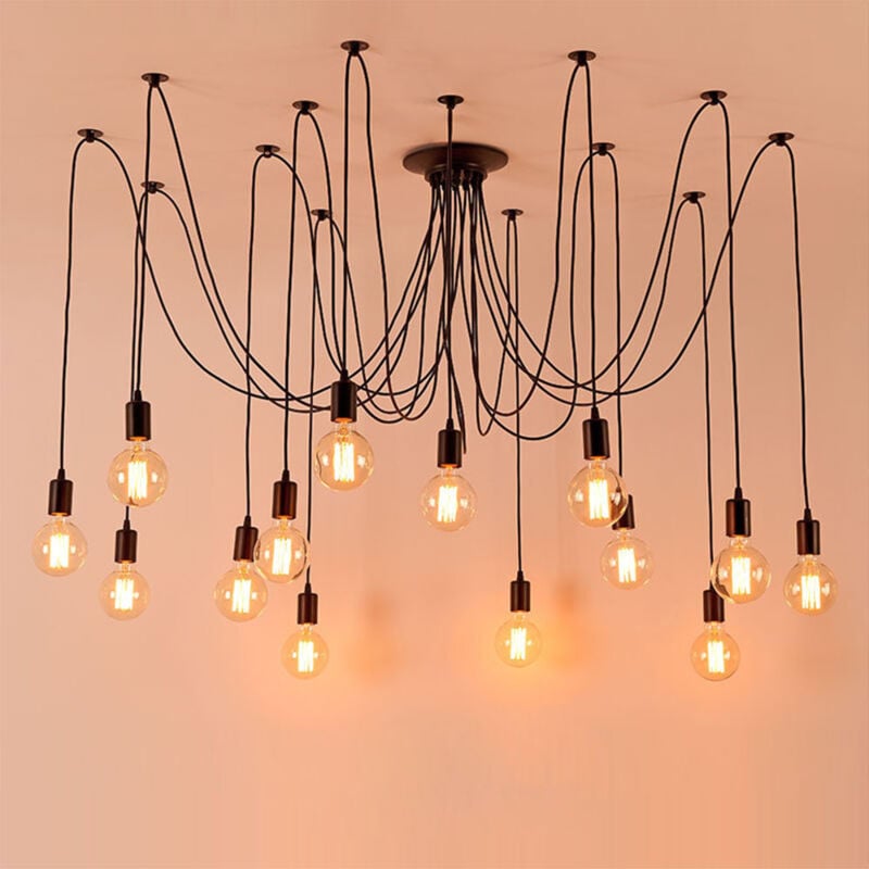 Plafonnier Vintage Antique E27 Lustre Rétro Suspension Luminaire D'Intérieur 14 Têtes Noire