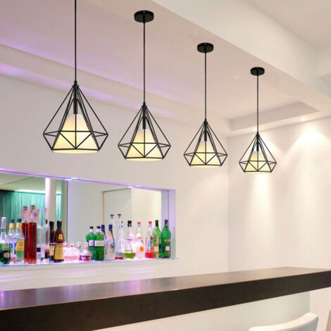 LUSTRE - SUSPENSION Cage Diamant Lampe Suspendue Luminaire pour Chambre Couloir Salon Noir 4PCS