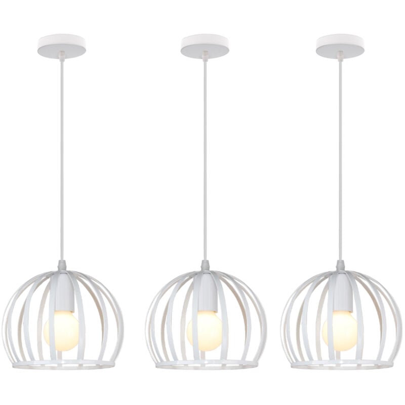 Wottes - Lustre Suspension Industrielle Cage Métal Luminaire Plafonnier Créatif Ronde E27 pour Salon Chambre Bar Blanc - 3Pcs