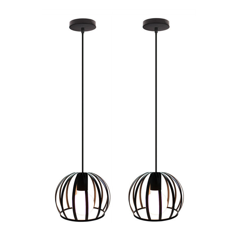 Wottes - Lustre Suspension Industrielle Cage Métal Luminaire Plafonnier Créatif Ronde E27 pour Salon Chambre Bar Noir - 2Pcs