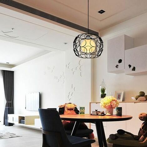 Lustre Suspension Cage Fer E27 30CM pour Décor Restaurant Salle Chambre,Noir