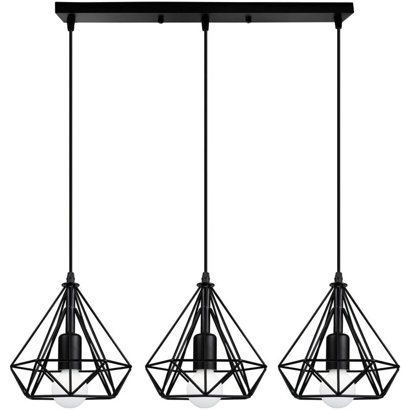 Lustre Suspension Cage Forme Diamant Contemporain Lampe Plafonnier Luminaire - Noir