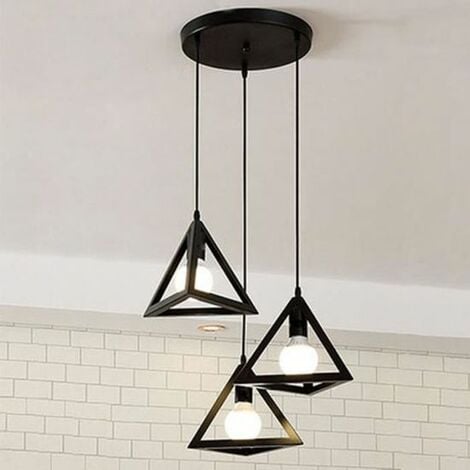 Lustre Suspension Cage Forme Triangulaire Fer Noir Luminaire Abat