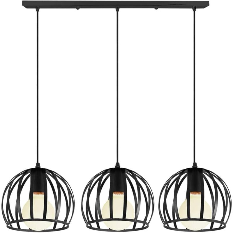 Wottes - Lustre Suspension Cage Métal 3 Lampes Moderne Industriel Plafonnier E27 pour Chambre Salle à Manger Cuisine Noir