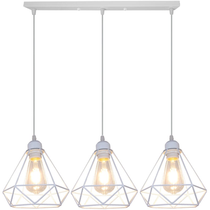 Wottes - Lustre Suspension Intérieur 3 Lampe Suspension Vintage E27 pour Salon Bar Cuisine Blanc