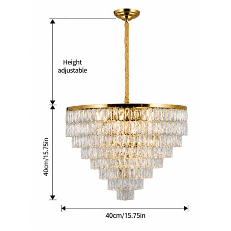 Lustre suspension cascade doré 40 cm en cristal, luminaire design luxe E14 x5 réglable pour salon salle à manger chambre entrée