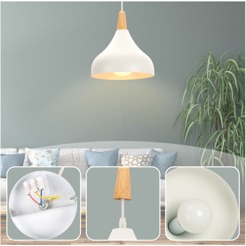 Lustre Suspension Contemporain E27 Luminaire Corde Ajustable 20x20cm Blanc