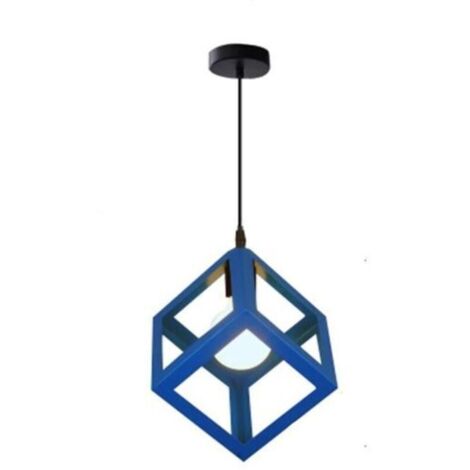 Lustre Suspension Contemporain en Cage Cube Carré Fer Luminaire E27 Salon Cuisine Chambre - Bleu