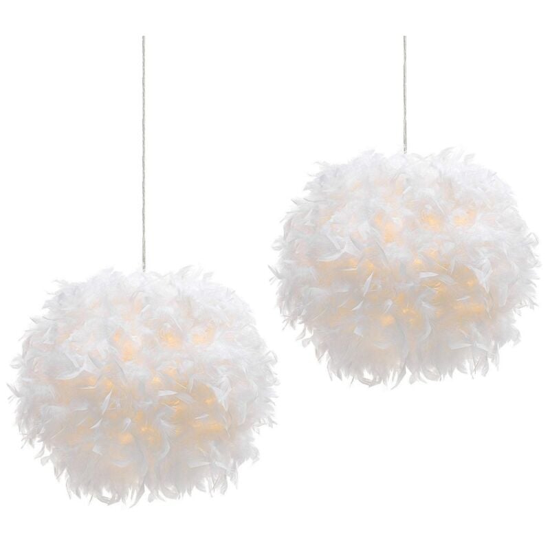 Lustre Suspension Moderne Suspension Luminaire Abat-Jour en Plume Lustre Blanch Ø35CM E27 pour Salon Chambre Bureau - 2Pcs