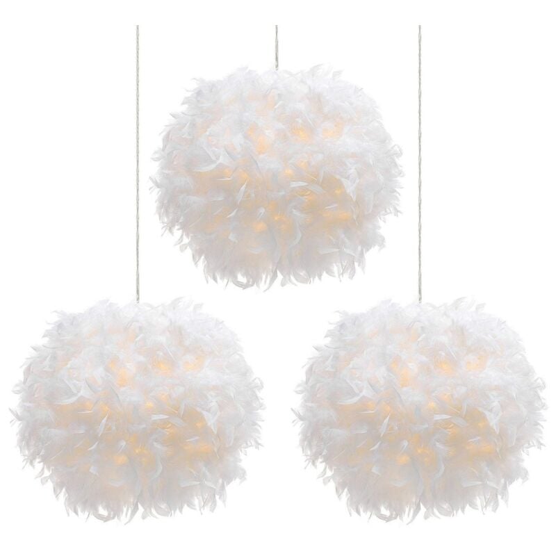 Lustre Suspension Moderne Suspension Luminaire Abat-Jour en Plume Lustre Blanch Ø35CM E27 pour Salon Chambre Bureau - 3Pcs