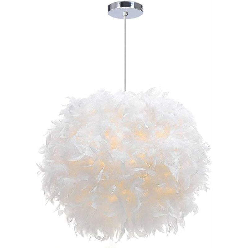 Lustre Suspension Moderne Suspension Luminaire Abat-Jour en Plume Lustre Blanch Ø35CM E27 pour Salon Chambre Bureau - 1Pcs