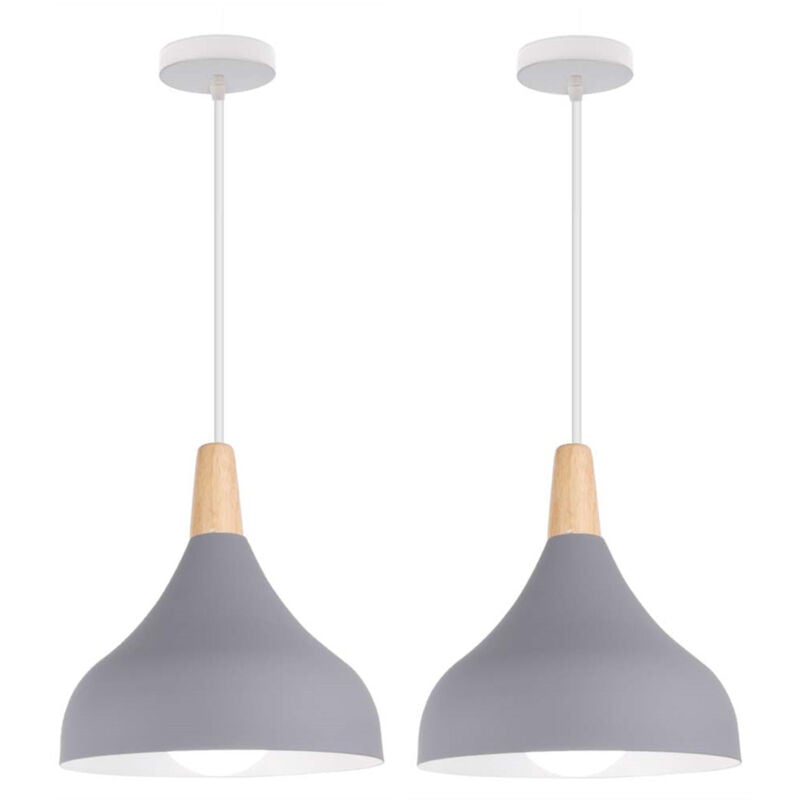 Lustre Suspension Moderne E27 Éclairage Intérieur Lampe Suspension Créative Simple Gris Ø20CM pour Chambre Salon - 2Pcs