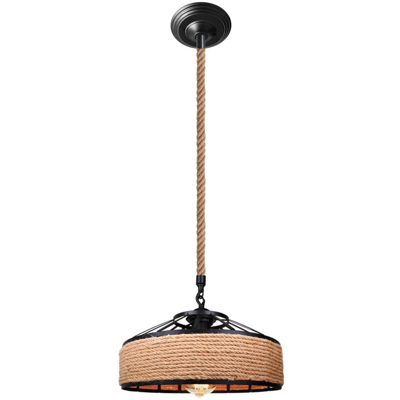 Wottes - Industriel Suspension Luminaire Vintage Réglable Lustre Corde de Chanvre pour Salon Chambre Restaurant Ø30cm