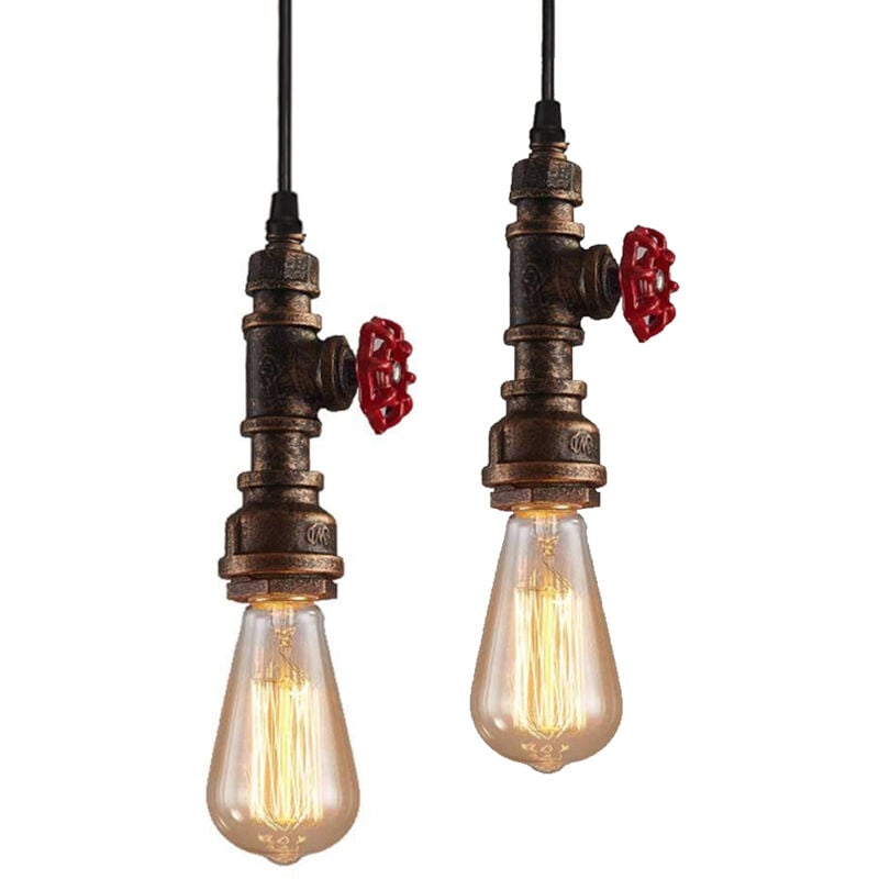 Lustre Suspension Industrielle Vintage Luminaire Plafonnier Design Conduite d'eau Lampe à Suspension Rouille E27 Ø6CM - 2Pcs
