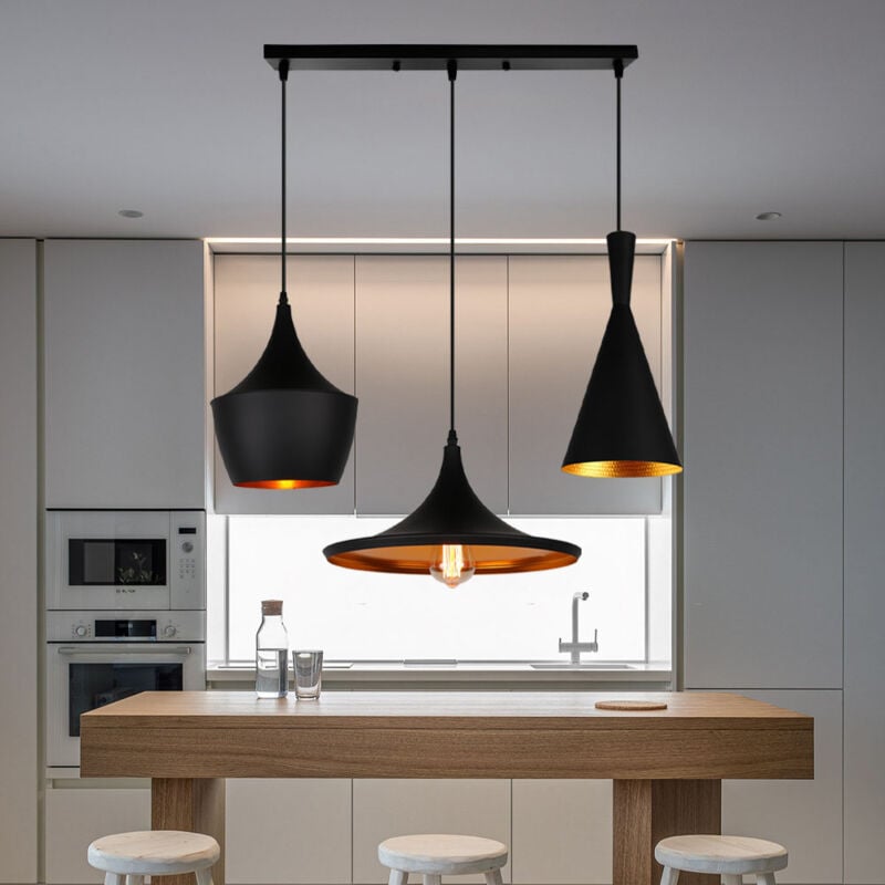 Lustre Suspension Design Industriel Géométrique Luminaire Suspension Abat-Jour en Métal Plafonnier Moderne 3 Lumières pour Cuisine Salon Chambre