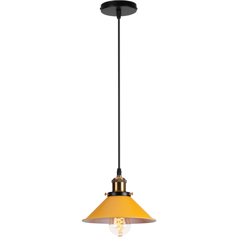 Suspension Luminaire Industrielle 22CM Rétro Plafonnier Lustre pour Couloir Salon Restaurant E27 40W Jaune 1PCS