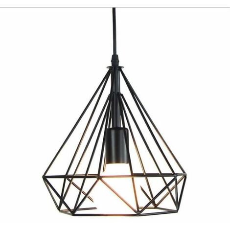 Lustre Suspension Diamant E27 Noir Métal Lampe Pendentif 25cm
