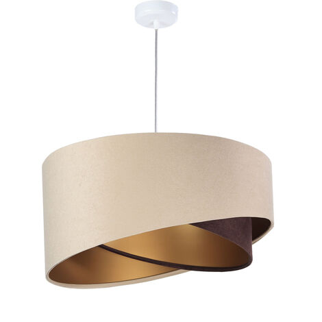 Lustre suspension d'intérieur MARLON marron en tissu velours crème au design moderne doré Ø50cm E27 - Blanc, beige, or, brun