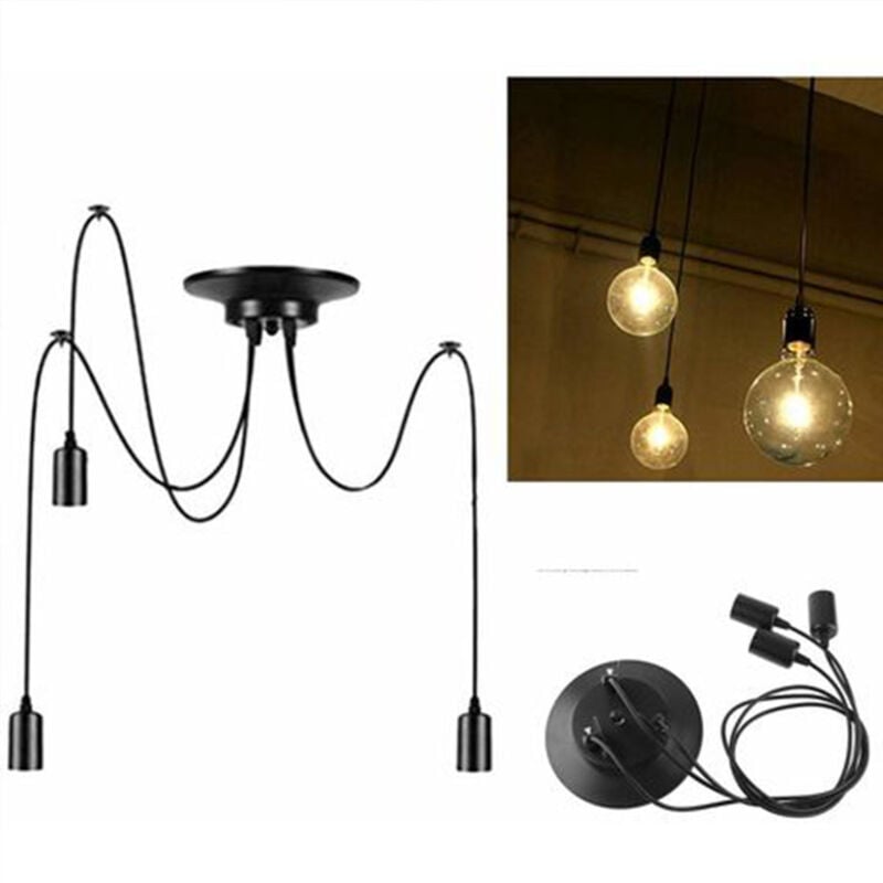 Wottes - Lustre Suspension diy Ajustable Plafonnier E27 1,5m 3 Lumières pour Salon Chambre Bar Noir
