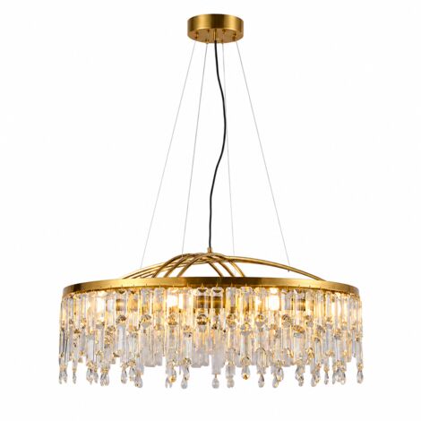 Lustre suspension doré 40 cm en cristal, luminaire design luxe E14 x4 réglable pour salon salle à manger chambre entrée