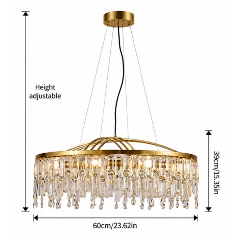 Lustre suspension doré 60 cm en cristal, luminaire design luxe E14 x8 réglable pour salon salle à manger chambre cuisine