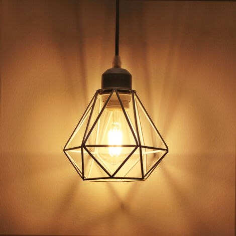 Lustre Suspension E27 16CM Cage Diamant en Métal Blanc Plafonnier Luminaire pour Couloir Escalier Chambre