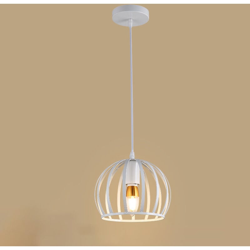 Lustre Suspension E27 Cage en Fer 19cm Blanc Luminaire Eclairage pour Décor Restaurant Salle Chambre