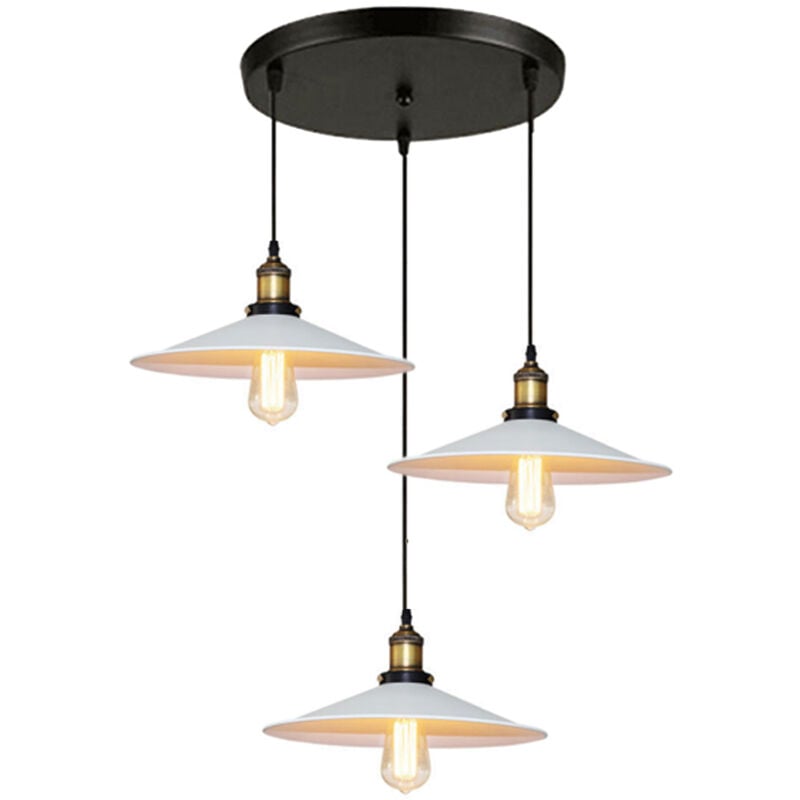 Wottes - Lustre Suspension Industrielle Vintage Lampe à Suspension Edison E27 Ø22CM 3 Luminaires pour Chambre Cuisine Bar - Blanc + Noir