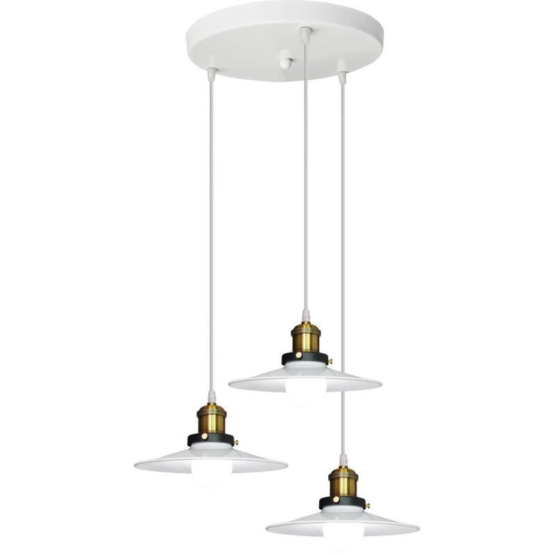 Wottes - Lustre Suspension Industrielle Vintage Lampe à Suspension Edison E27 Ø22CM 3 Luminaires pour Chambre Cuisine Bar - Blanc
