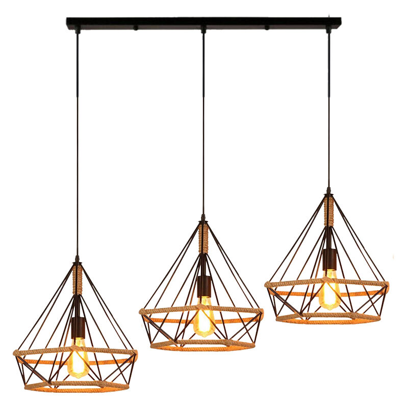Lustre Suspension en Corde de Chanvre E27 25cm Noir