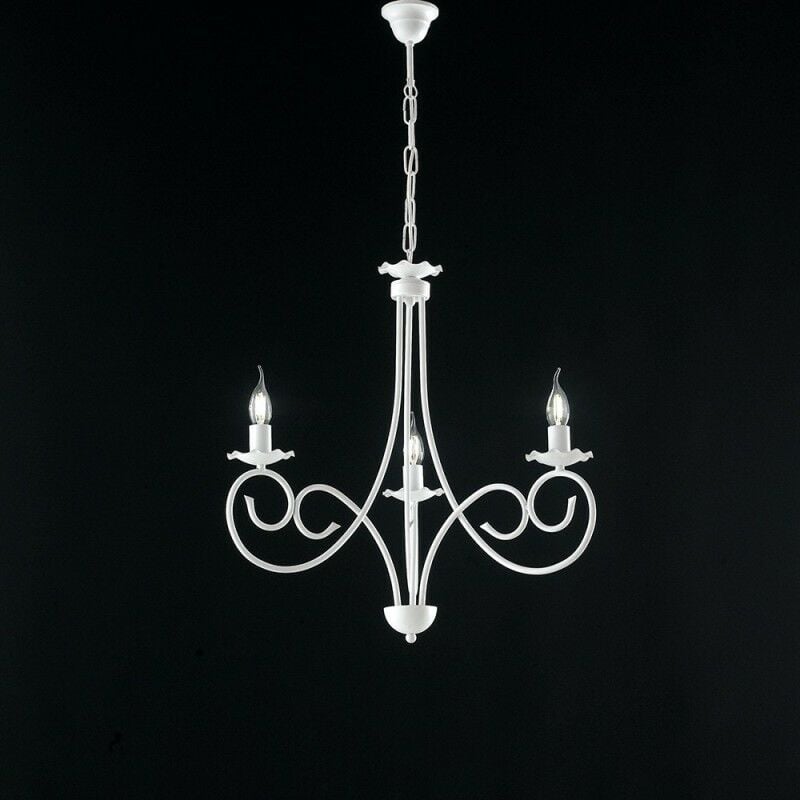 Bonetti Illumina - Lustre à suspension en fer blanc shabby trois lumières 50x h60 cm