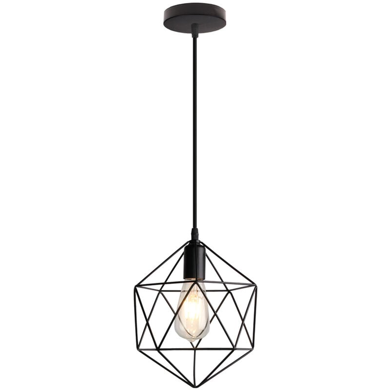 Wottes - Lustre Suspension Métal en Forme Diamant Plafonnier Moderne E27 pour Chambre Salon Bar Noir Ø25CM - 1Pcs