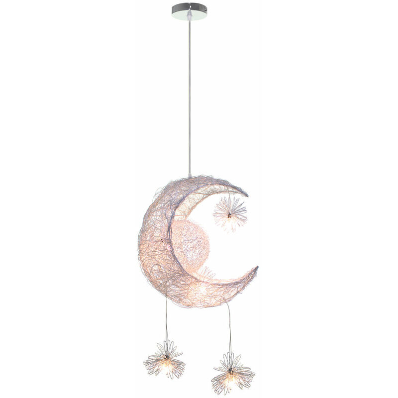 Lustre Suspension Lune Étoiles led avec 5 Ampoules Suspension Luminaire Décoration pour Chambre Ø32CM Couloir Cafés - Lumière Blanc Chaud