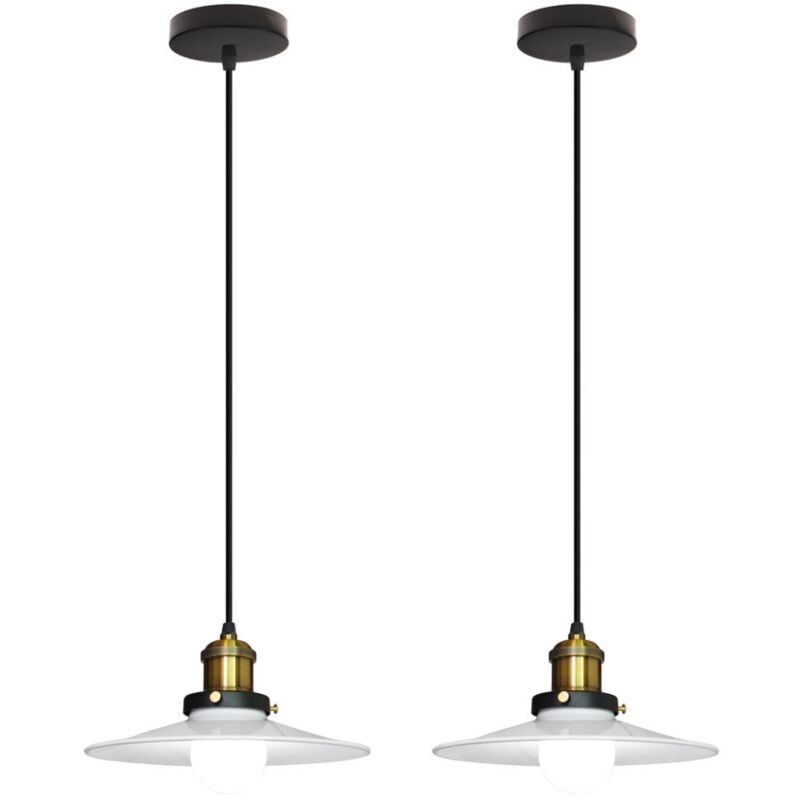 Wottes - Lampe Suspension Industrielle E27 Lustre Suspension Métal Luminaire Plafonnier Intérieur Ø22CM Blanc - 2Pcs