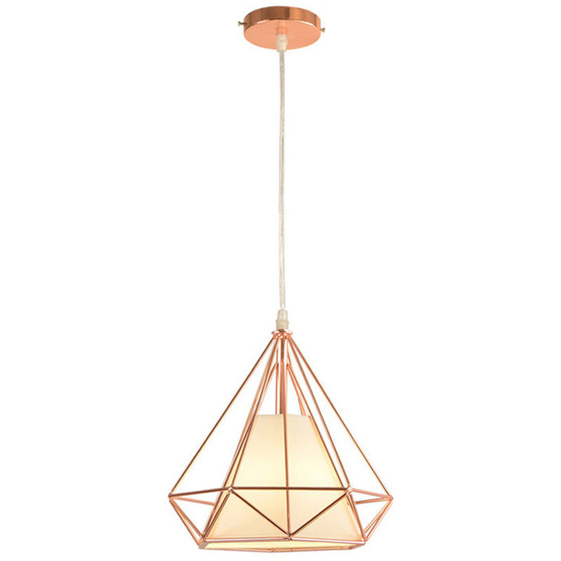 Axhup - lustre - suspension Cage Diamant Lampe Suspendue Luminaire pour Chambre Couloir Salon Doré Rose - 1PCS