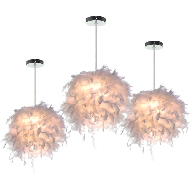 Lustre Suspension Moderne Suspension Luminaire Abat-Jour en Plume Lustre Blanch Ø24CM E27 pour Salon Chambre Bureau - 3Pcs