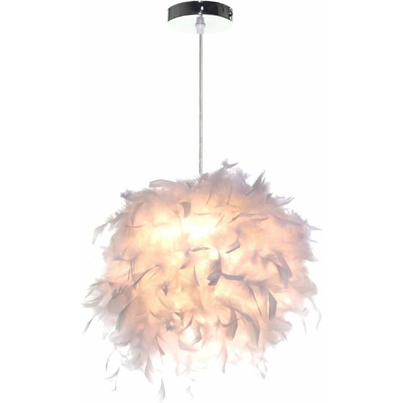 Lustre Suspension Moderne Suspension Luminaire Abat-Jour en Plume Lustre Blanch Ø24CM E27 pour Salon Chambre Bureau - 1Pcs