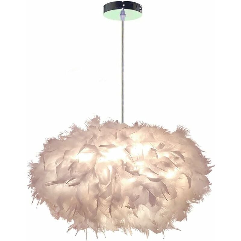 Lustre Suspension Moderne Suspension Luminaire Abat-Jour en Plume Lustre Blanch Ø45CM E27 pour Salon Chambre Bureau - 1Pcs