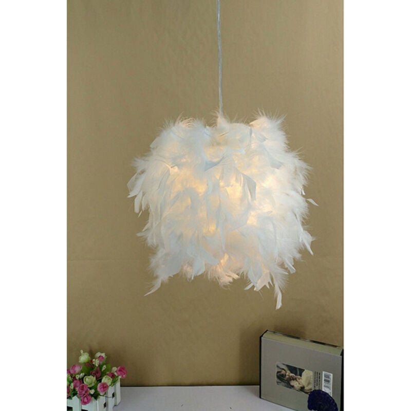 Lustre Suspension en Plume E27 22cm Moderne Luminaire Chambre d'enfant