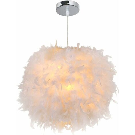 Lustre Suspension en Plume, Suspension Luminaire Moderne Lustre Abat-jour en Plumes Blanches E27 Luminaire Plafonnier Suspension pour Salon, Salle à Manger, Chambre à coucher, Enfants