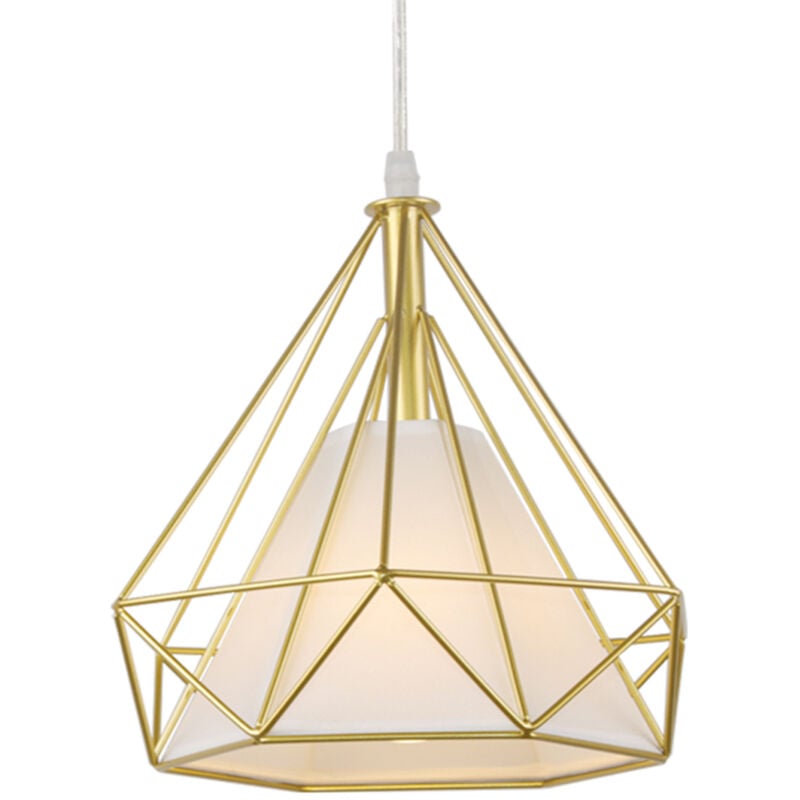 Wottes - E27 Lustre Suspension Vintage Lampe Suspension Abat-jour Forme Diamant Éclairage de Plafond en Métal et Tissu Ø25CM Or - 1Pcs