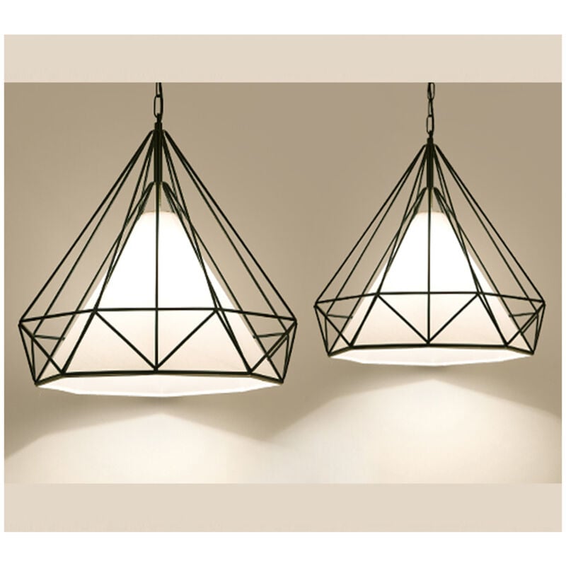 Lustre Suspension Filaire Industriel forme Diamant Luminaire - ø 25 cm - Noir
