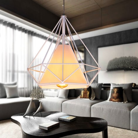 Lot de 2 Lustre Suspension Filaire Industriel forme Diamant Luminaire E27 - Ø 25 cm - Blanc